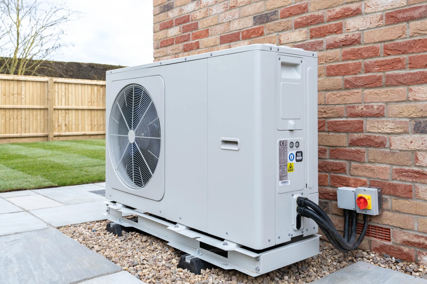 Air source heat pump installed outside a UK home